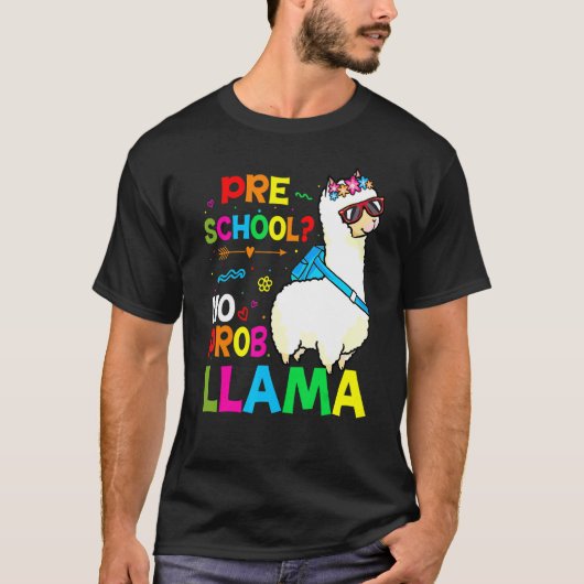 Preschool Teacher Rainbow No Prob Llama 100th Day T-shirt (Voorkant)