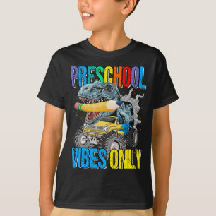 Preschool Vibes Only Monster Truck Dinosaur Boys T-shirt