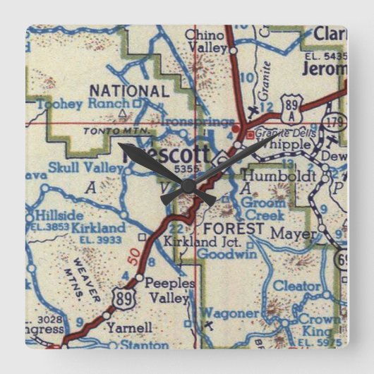 Prescott Arizona  Map Vierkante Klok (Voorkant)