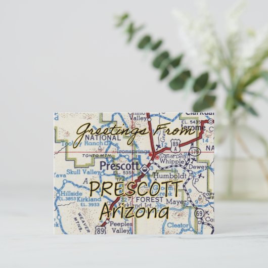 Prescott AZ  Map Briefkaart (Staand voorkant)