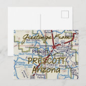 Prescott AZ  Map Briefkaart (Voorkant / Achterkant)