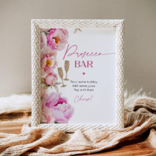 Presecco bar fel roze pioen bruids mimosa bar poster