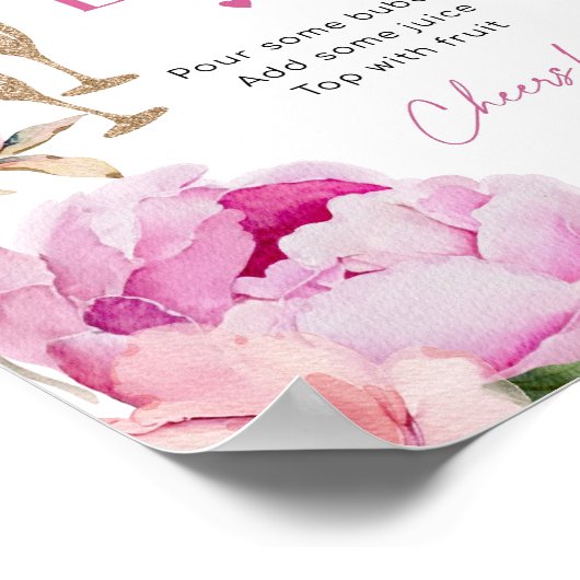 Presecco bar fel roze pioen bruids mimosa bar poster (Hoek)