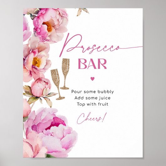 Presecco bar fel roze pioen bruids mimosa bar poster (Voorkant)