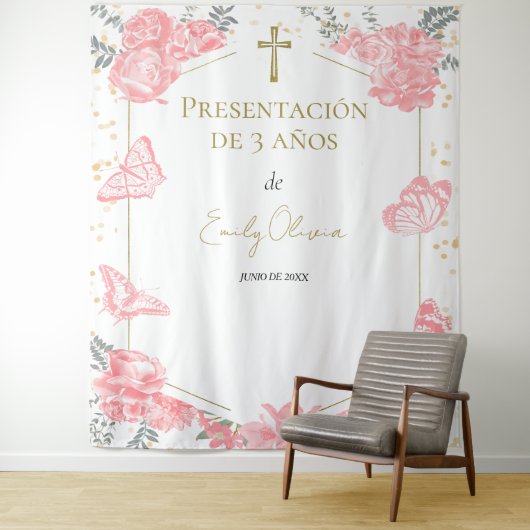 Presentación 3 años Achtergrond Butterflys Roze Wandkleed (In situ)