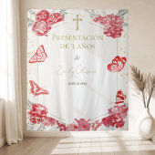Presentación 3 años achtergrond vlinders rood wandkleed