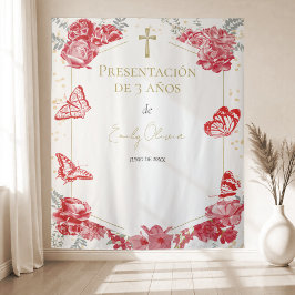 Presentación 3 años achtergrond vlinders rood wandkleed