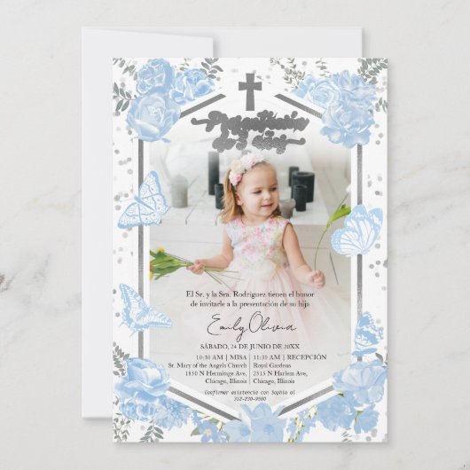 Presentación 3 años Foto uitnodiging vlinder (Voorkant)