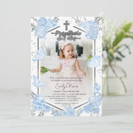 Presentación 3 años Foto uitnodiging vlinder (Staand voorkant)