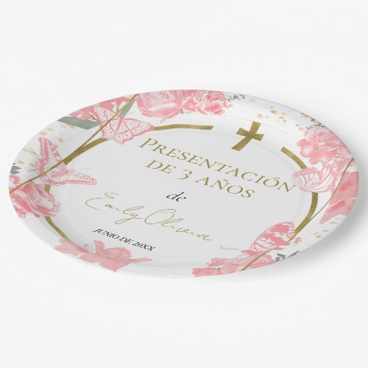 Presentación 3 años Papieren Borden Butterflys Roz Papieren Bordje (Gekanteld)