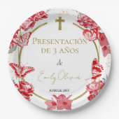 Presentación 3 años Papieren Borden Vlinders Rood Bordje (Voorkant)