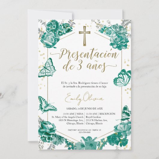 Presentación 3 años Spaanse uitnodiging vlinder (Voorkant)