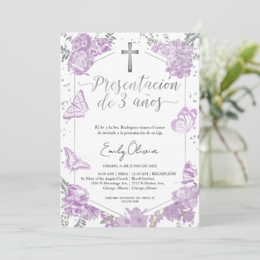 Presentación 3 años Spaanse uitnodiging vlinder (Staand voorkant)