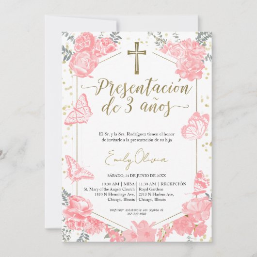 Presentación 3 años Spaanse uitnodiging vlinder (Voorkant)