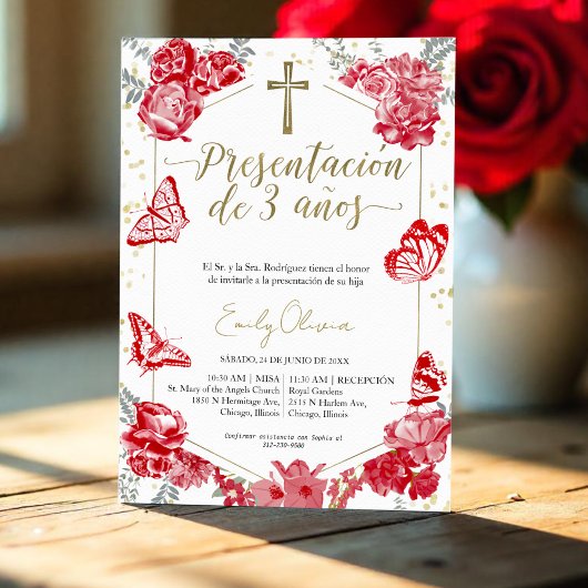 Presentación 3 años Spaanse uitnodiging vlinder