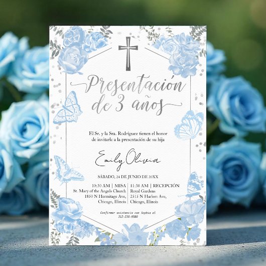 Presentación 3 años Spaanse uitnodiging vlinder