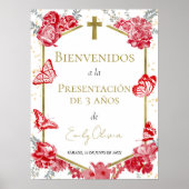 Presentación 3 años Welkomstbord Butterflys Rood Poster (Voorkant)