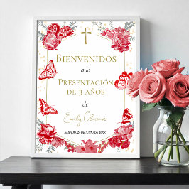 Presentación 3 años Welkomstbord Butterflys Rood Poster