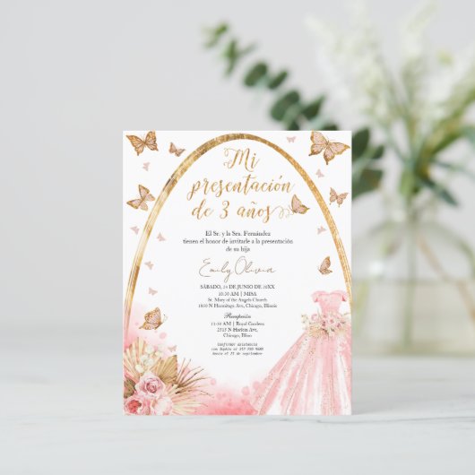 Presentación de 3 Años Budget Spaanse uitnodiging (Staand voorkant)