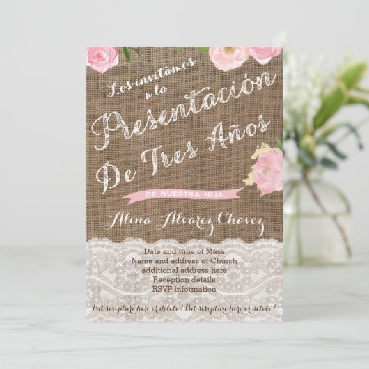 Presentación de Tres años, invitación presentación Kaart (Staand voorkant)