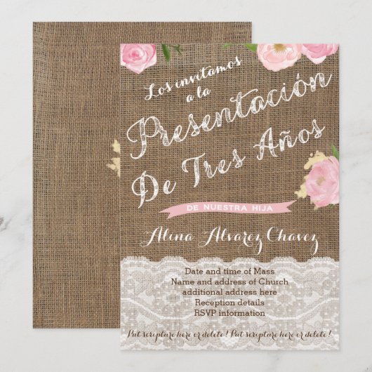 Presentación de Tres años, invitación presentación Kaart (Voorkant / Achterkant)