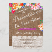 presentacion de tres años para niña , flores kaart (Voorkant / Achterkant)