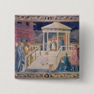 Presentatie van de blote Maagd Mary Vierkante Button 5,1 Cm