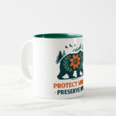 Preserve Nature Bear Conservation Graphic Tee Tweekleurige Koffiemok (Voorkant links)