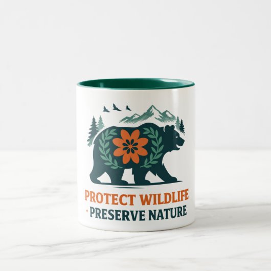 Preserve Nature Bear Conservation Graphic Tee Tweekleurige Koffiemok (Center)