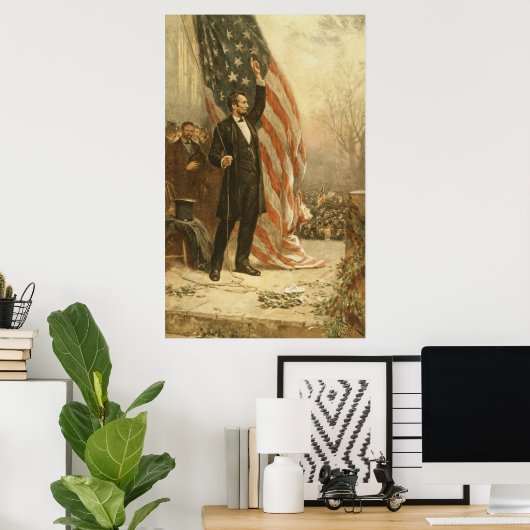 President Abraham Lincoln onder Amerikaanse vlag Poster (Thuiskantoor)