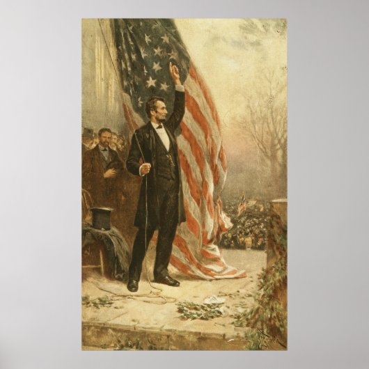 President Abraham Lincoln onder Amerikaanse vlag Poster (Voorkant)