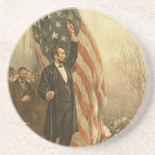 President Abraham Lincoln onder Amerikaanse vlag Zandsteen Onderzetter (Voorkant)