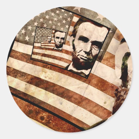 President Abraham Lincoln Patriotic Flag Ronde Sticker (Voorkant)