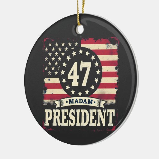President Amerikaanse vlag 47 Harris Walz Keramisch Ornament (Links)