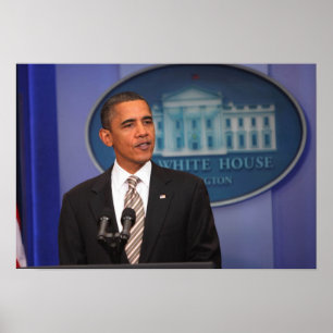 President Barack Obama doet een aankondiging Poster