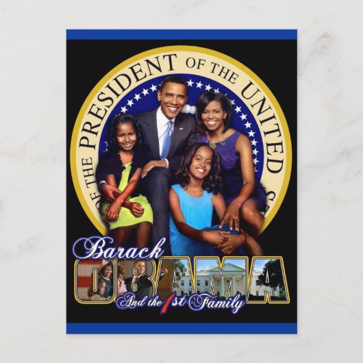 PRESIDENT BARACK OBAMA EN FAMILIE BRIEFKAART (Voorkant)