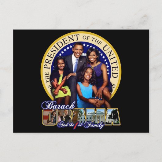 PRESIDENT BARACK OBAMA EN FAMILIE BRIEFKAART (Voorkant)
