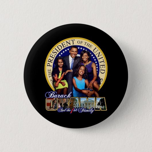 PRESIDENT BARACK OBAMA EN FAMILIE RONDE BUTTON 5,7 CM (Voorkant)