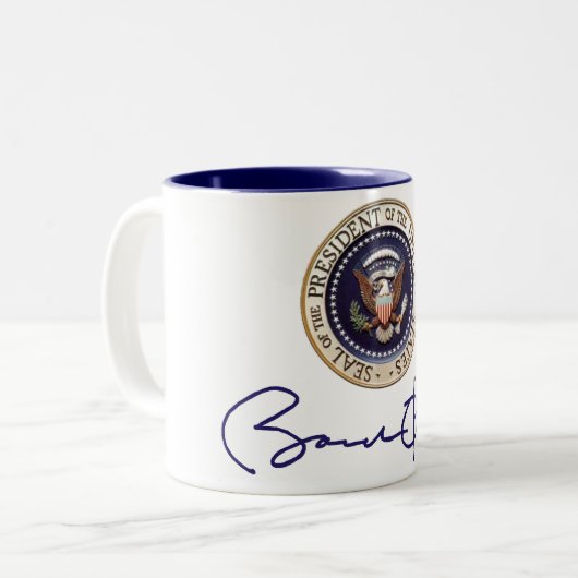 President Barack Obama Handtekening Tweekleurige Koffiemok (Voorkant links)