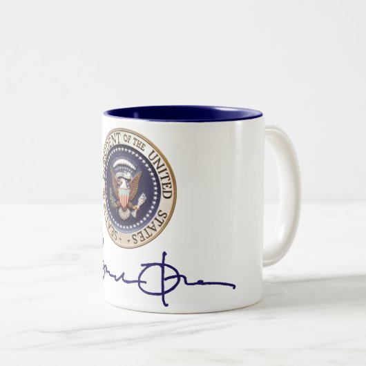 President Barack Obama Handtekening Tweekleurige Koffiemok (Voorkant rechts)