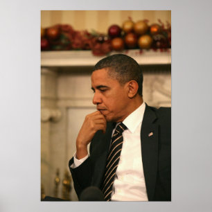 President Barack Obama overpeinst terwijl hij Poster