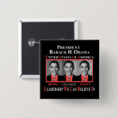PRESIDENT BARACK OBAMA - RED VIERKANTE BUTTON 5,1 CM (Voorkant /achterkant)