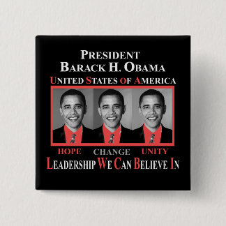 PRESIDENT BARACK OBAMA - RED VIERKANTE BUTTON 5,1 CM