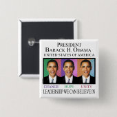 PRESIDENT BARACK OBAMA VIERKANTE BUTTON 5,1 CM (Voorkant /achterkant)