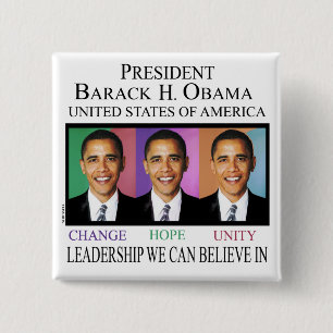 PRESIDENT BARACK OBAMA VIERKANTE BUTTON 5,1 CM