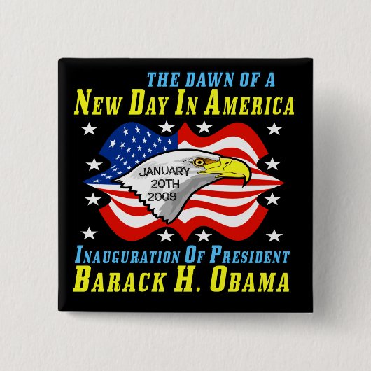 PRESIDENT BARACK OBAMA VIERKANTE BUTTON 5,1 CM (Voorkant)