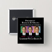 PRESIDENT BARACK OBAMA VIERKANTE BUTTON 5,1 CM (Voorkant /achterkant)