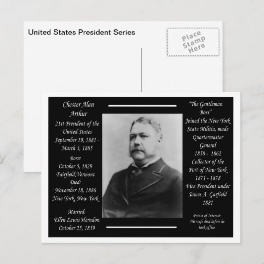 President Chester Alan Arthur Briefkaart (Voorkant / Achterkant)
