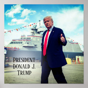 President Donald Trump 2020 duikt op marineschip Poster
