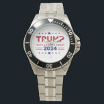 President Donald Trump 2024 houdt Amerika groot Horloge<br><div class="desc">Toon uw steun met het President Donald Trump 2024 Keep America Great Watch! Dit onderscheidende uurwerk is voorzien van de Keep America Great-slogan, die patriottisme en de campagne van 2024 in stijl viert. Ontworpen met hoogwaardige materialen, combineert het duurzaamheid met een gedurfde, symbolische look die perfect is voor dagelijkse draag...</div>